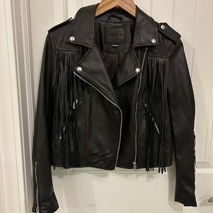 BLANK NYC Women's XS Black Faux Leather Fringe Moto Jacket
